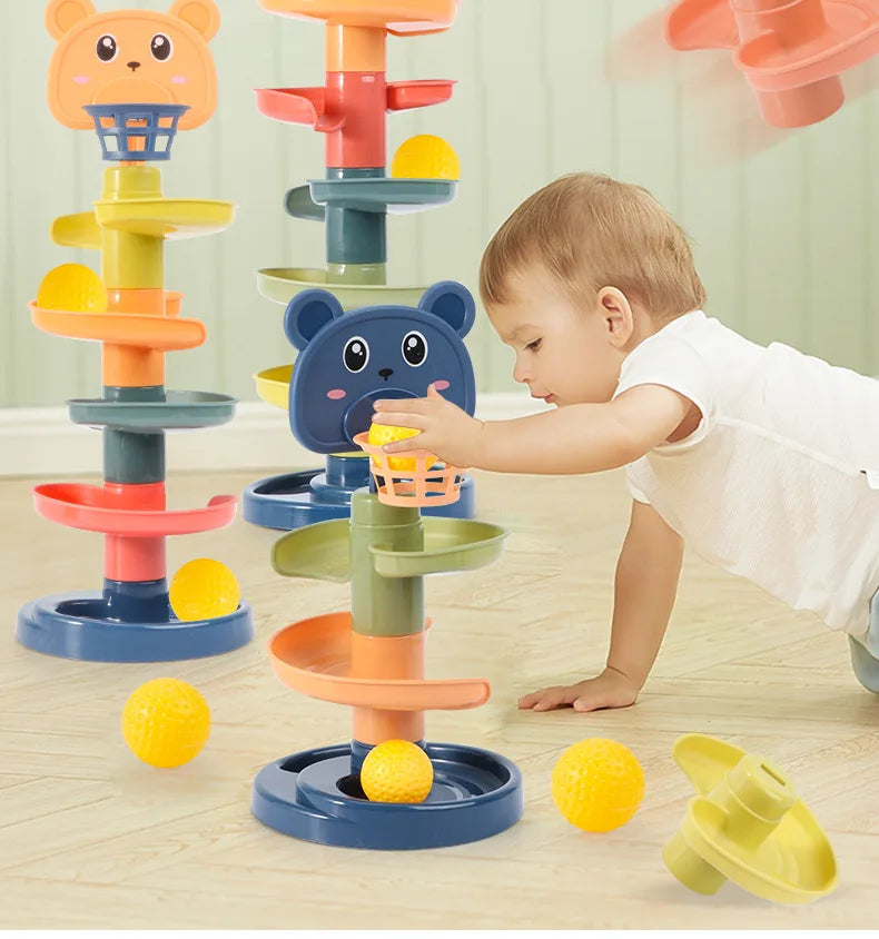 Baby Toys Rolling Ball Pile Tower Early Educational Toy For Babies Rotating Track Educational Baby Gift Stacking Toy ForChildren