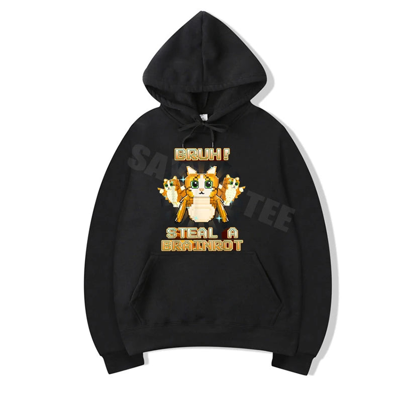 Bruh 67 Six Seven 6-7 Funny Brainrot Meme for Teens Adults Pullower Hoodie Y2k Steal A Brainrot Kitten Bruh OG Meowl Hooded Coat