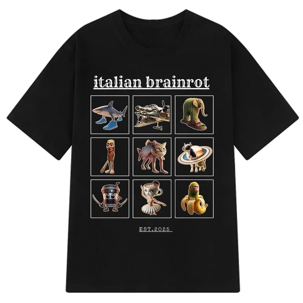 Italian Brainrot Tralalero Tralala Tung Tung Tung Sahur Bombardiro Crocodilo Funny Meme T-Shirt Men Women Tees Y2k 3d Tops
