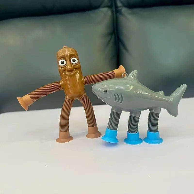 Fun Children Suction Cup Toys Pop Tubes Stress Relief Telescopic Toys Brainrot Tung Sahur Figure Toy Tralalero Tralala Gift Kids