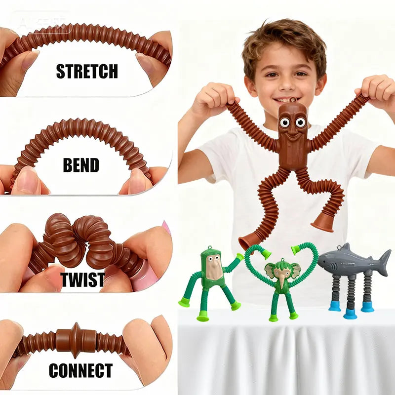 Fun Children Suction Cup Toys Pop Tubes Stress Relief Telescopic Toys Brainrot Tung Sahur Figure Toy Tralalero Tralala Gift Kids
