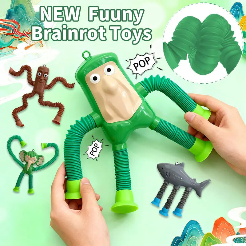 Fun Children Suction Cup Toys Pop Tubes Stress Relief Telescopic Toys Brainrot Tung Sahur Figure Toy Tralalero Tralala Gift Kids
