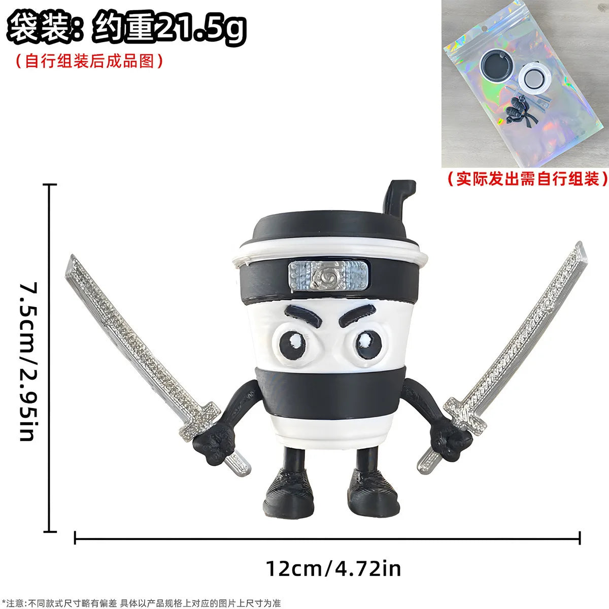 Cappuccino Assassin Action Figure Tung Tung Tung Sahur Italian Brainrot Cartoon Ornament Collectible Toy for Decorations